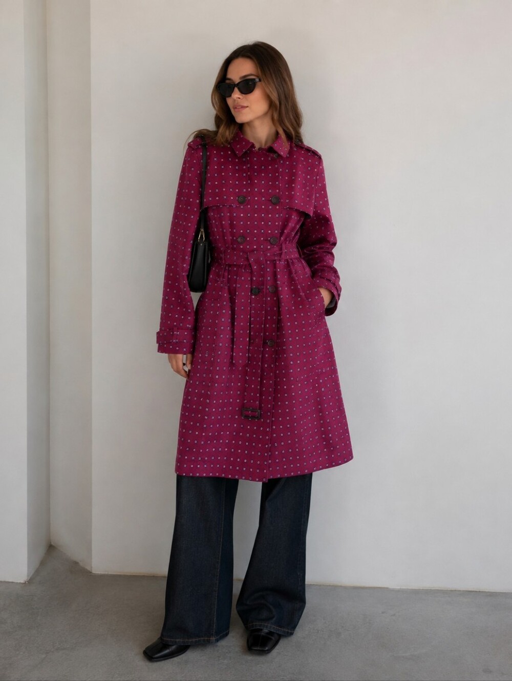 Tommy Hilfiger Women's Kate Printed Belted Trench Coat Vine Size Large Fall Boho